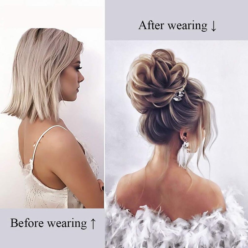 ASUITOFK Messy Bun Hair Piece Thick Updo Scrunchies Synthetic Hair Extensions Ponytail Hair Wig Hairpiece Dark Blonde - Image 5
